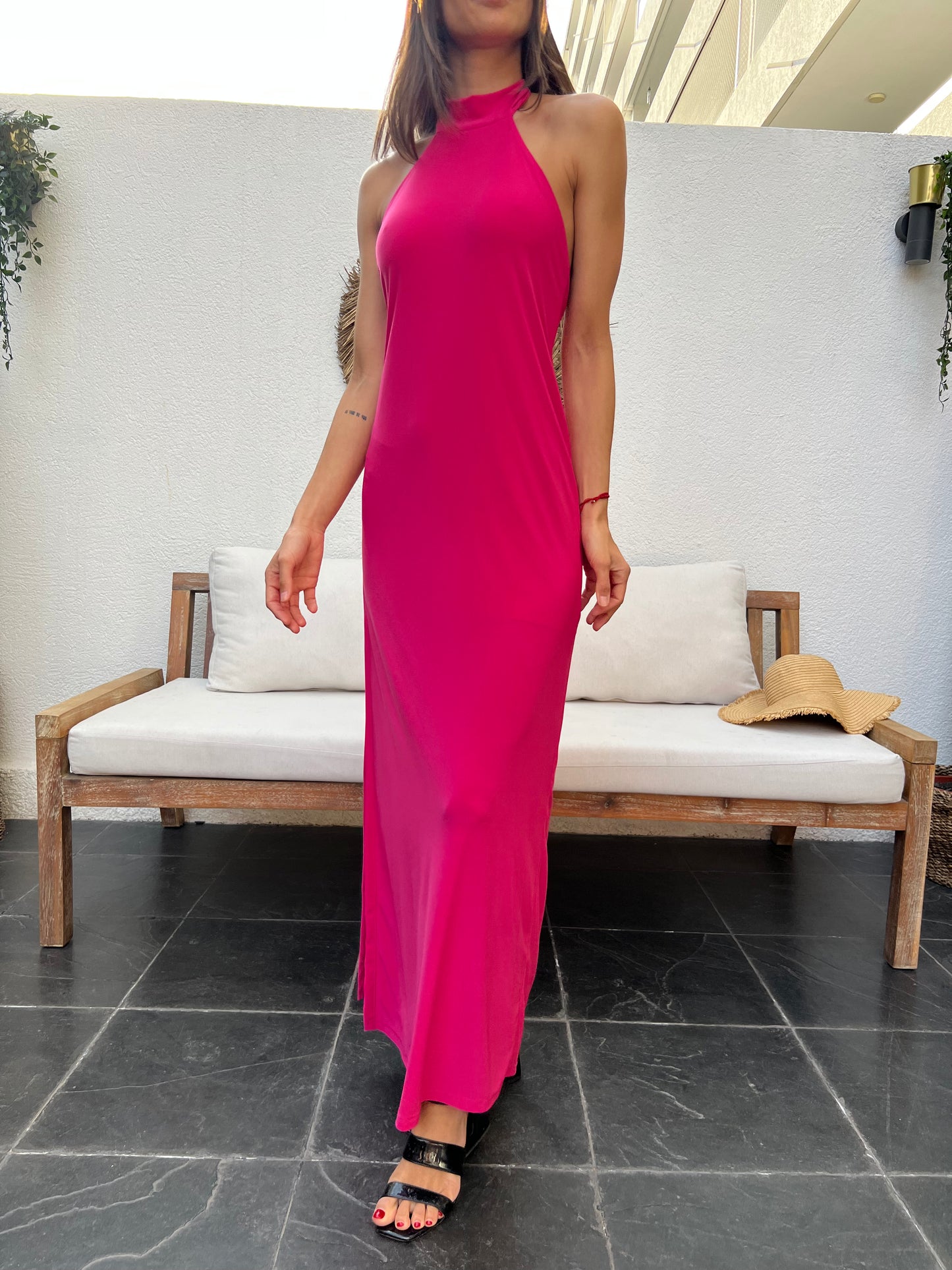 Vestido Caqui fucsia