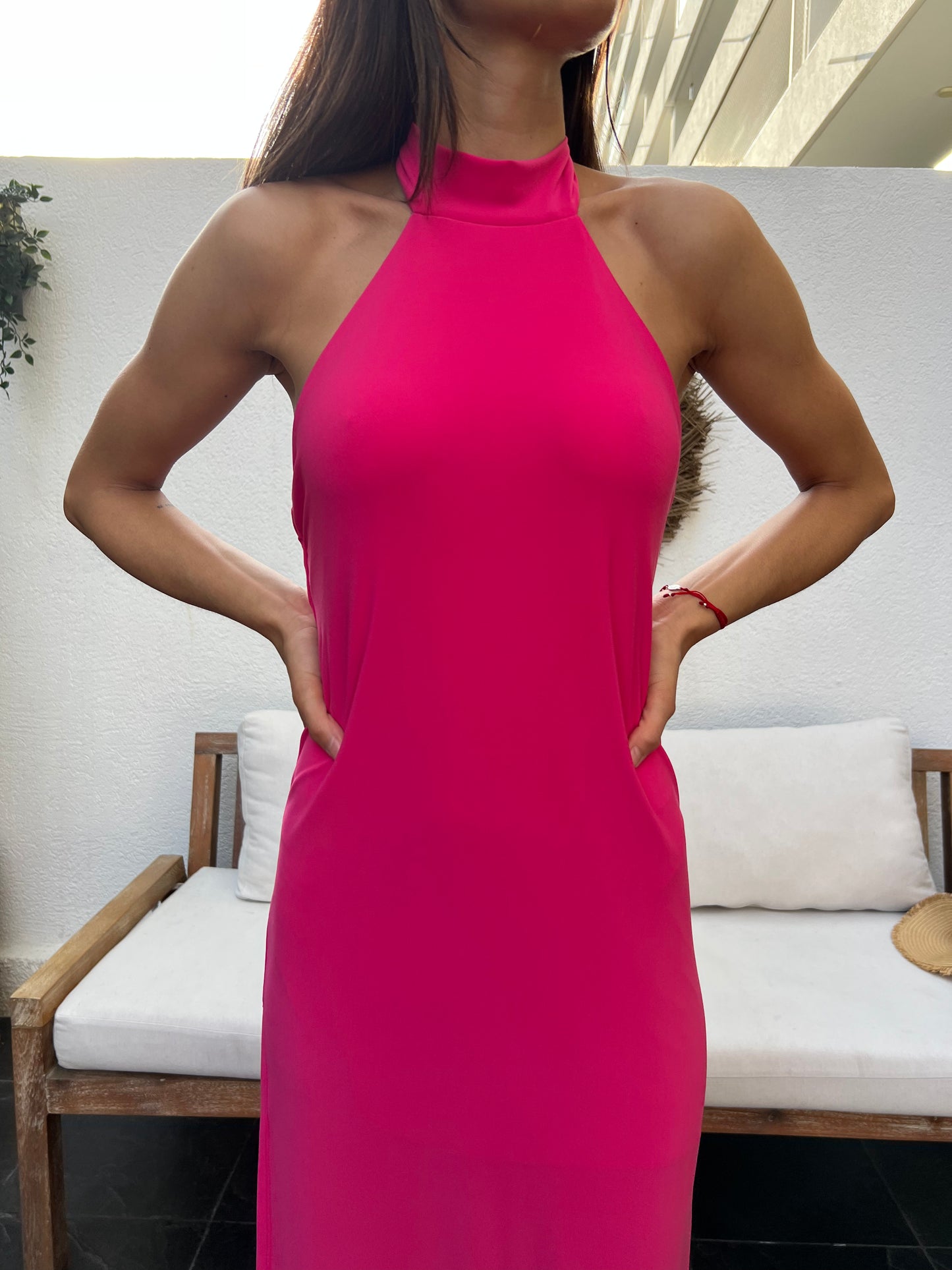 Vestido Caqui fucsia