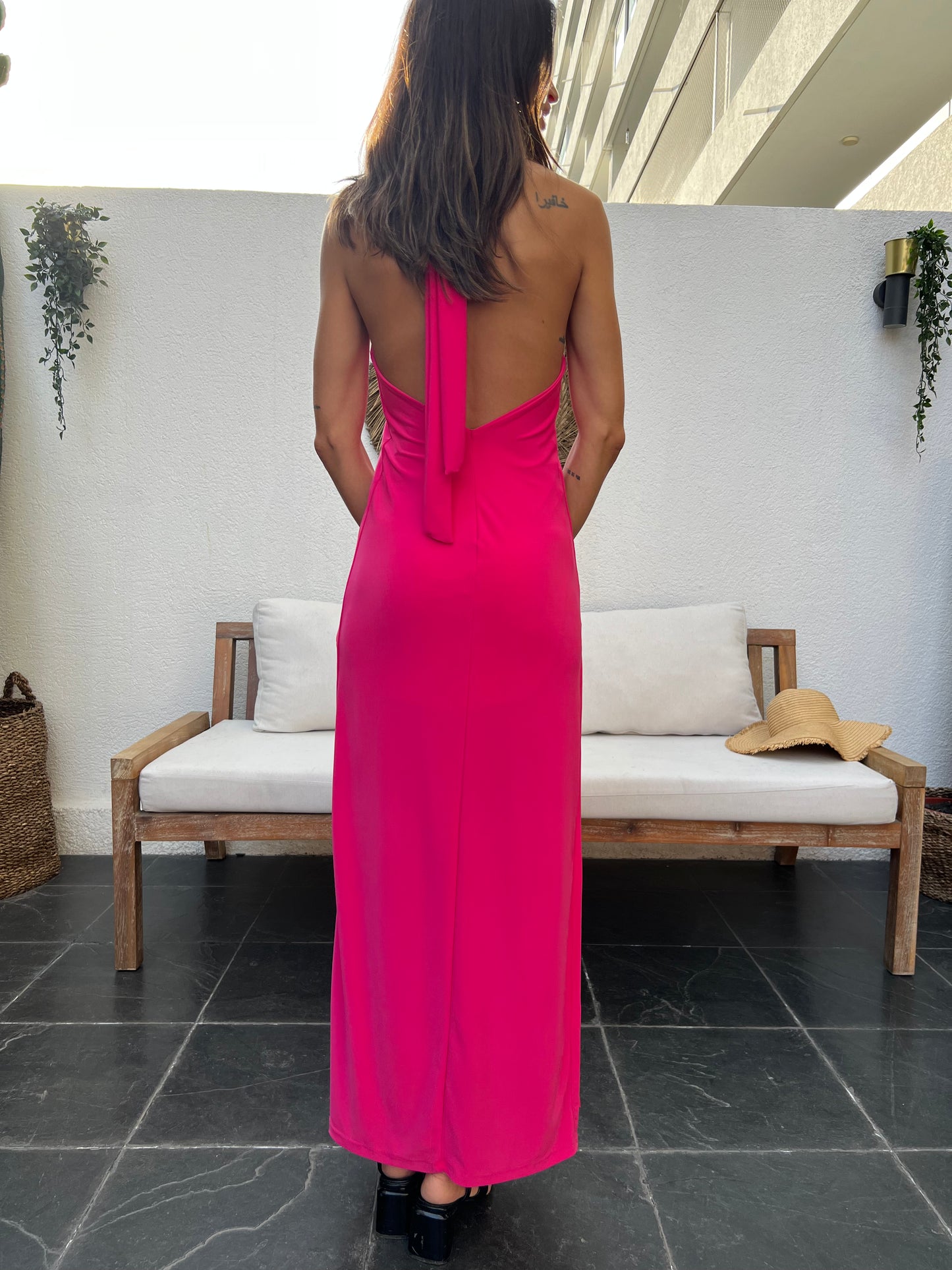 Vestido Caqui fucsia