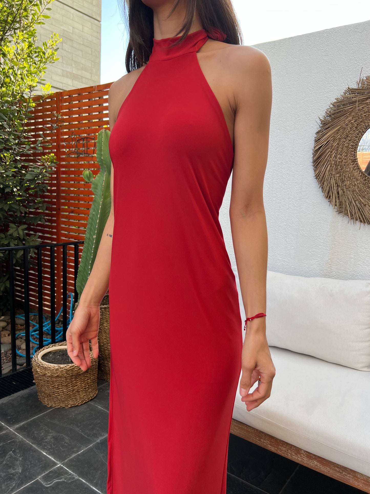 Vestido Caqui rojo